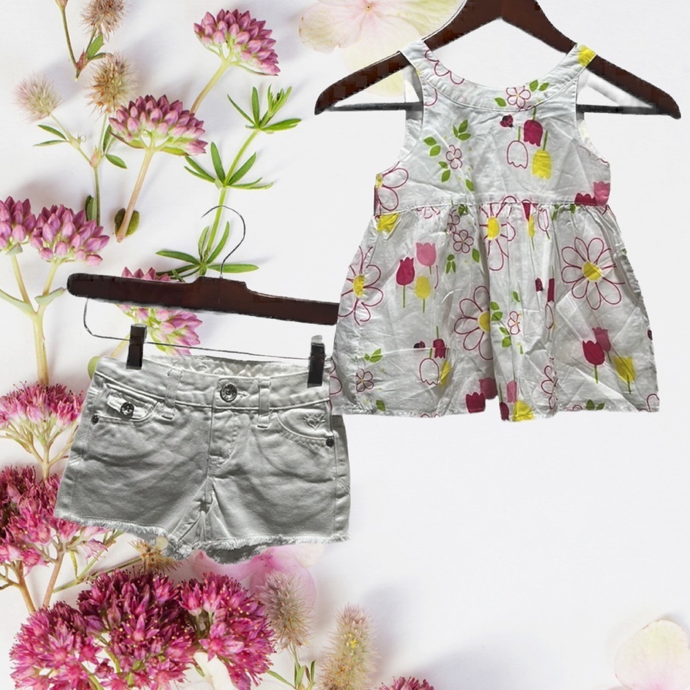 Gymboree & Justice premium jeans SET white floral size 5 GUC